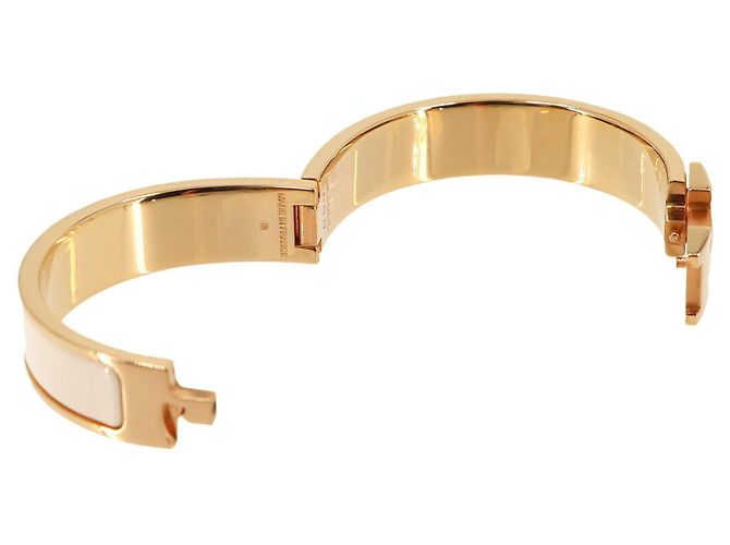 Bracelete Hermès Clic H PM Bege Dourado - vista 5