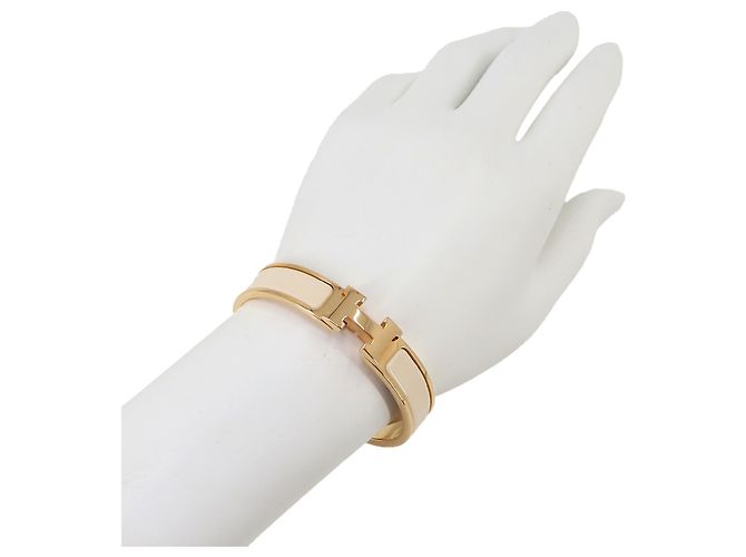 Bracelete Hermès Clic H PM Bege Dourado - vista 7