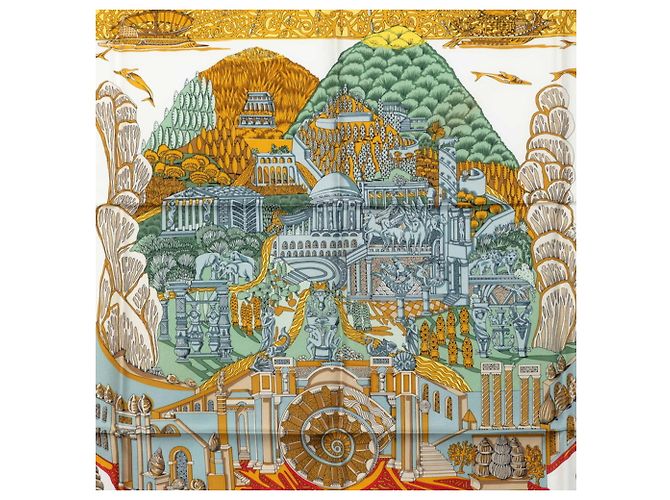 Hermès Lenço de seda Hermes Carre 90 L'ATLANTIDE Multicor Azul marinho - vista 2