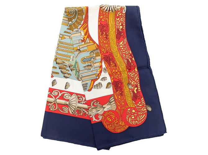 Hermès Lenço de seda Hermes Carre 90 L'ATLANTIDE Multicor Azul marinho - vista 6