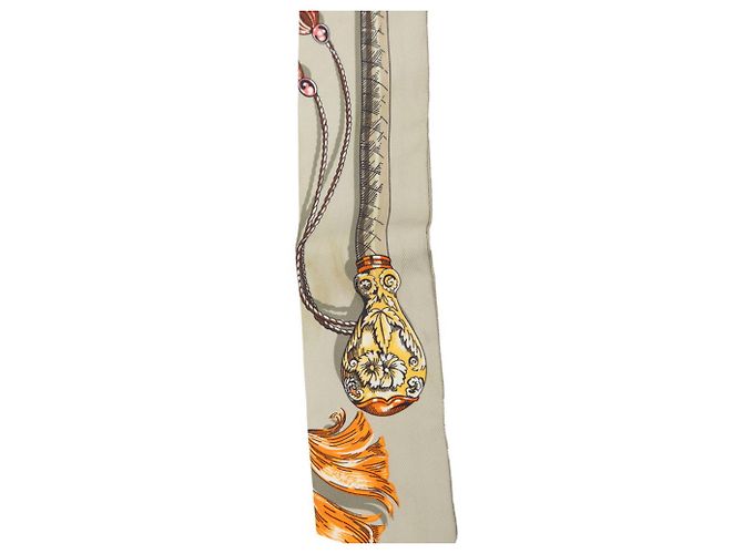Hermès Hermes Twilly Cavalcades Seidentuch Mehrfarben Beige Orange - Ansicht 2