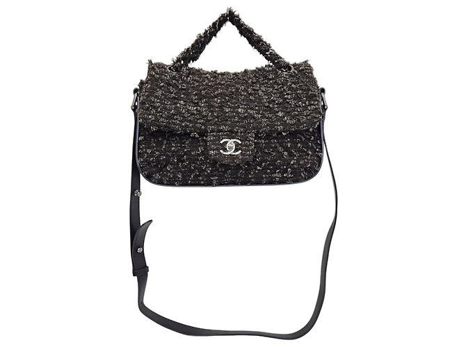 Sac à épaule 2-way Chanel Coco Mark Tweed Kaki - vue 8