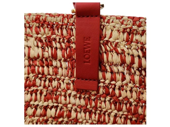 mala Média Loewe Eclipse em Ráfia e Pele de Vitela Vermelho Bege - vista 12