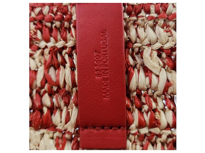 mala Média Loewe Eclipse em Ráfia e Pele de Vitela Vermelho Bege - vista 13