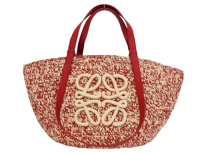 mala Média Loewe Eclipse em Ráfia e Pele de Vitela Vermelho Bege - vista 2