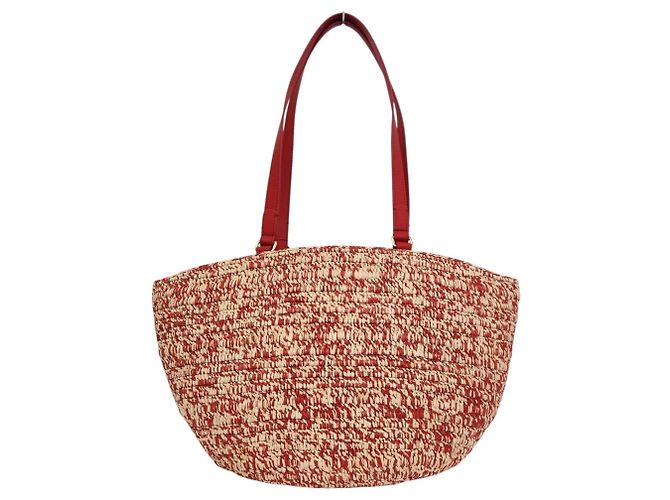 mala Média Loewe Eclipse em Ráfia e Pele de Vitela Vermelho Bege - vista 3