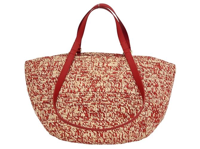 mala Média Loewe Eclipse em Ráfia e Pele de Vitela Vermelho Bege - vista 4