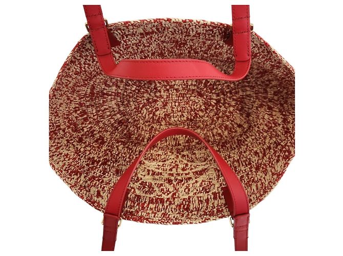 mala Média Loewe Eclipse em Ráfia e Pele de Vitela Vermelho Bege - vista 6