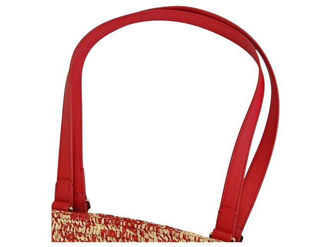 mala Média Loewe Eclipse em Ráfia e Pele de Vitela Vermelho Bege - vista 7