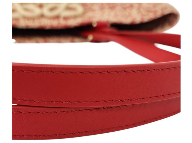 mala Média Loewe Eclipse em Ráfia e Pele de Vitela Vermelho Bege - vista 9
