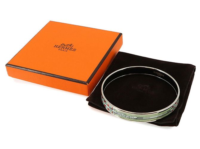 Hermès Hermes Email PM Bangle Bracelet Silvery Red Green - view 2
