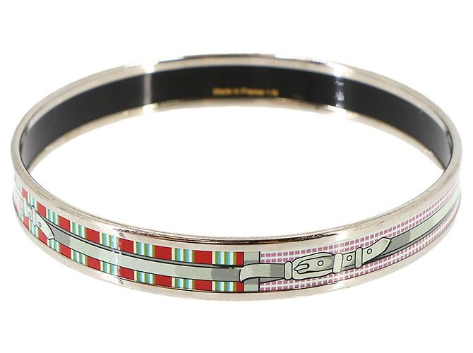 Hermès Hermes Email PM Bangle Bracelet Silvery Red Green - view 3