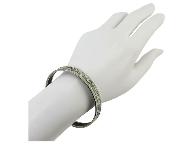 Hermès Hermes Email PM Bangle Bracelet Silvery Red Green - view 6