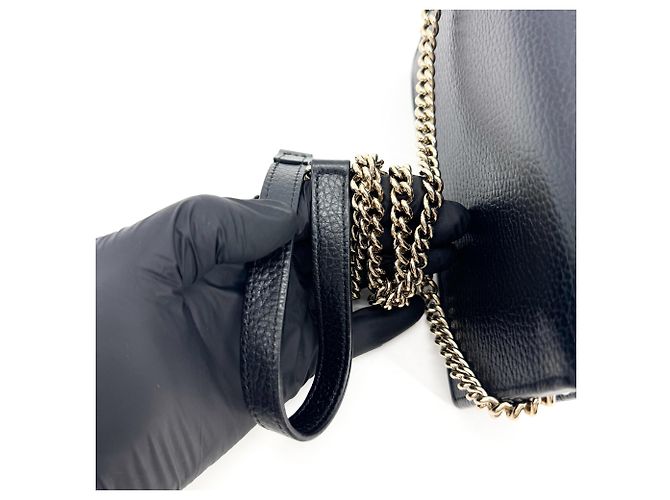 Gucci Interlocking Wallet on Chain Leder-Portemonnaie Schwarz - Ansicht 6