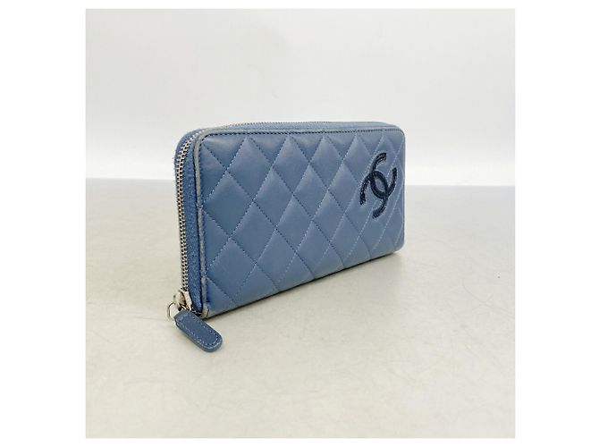 Chanel Matelassé Lambskin Long Wallet Blue - view 2