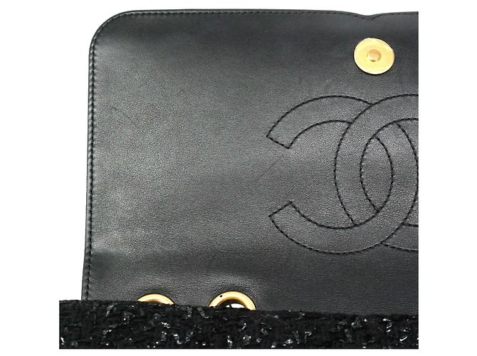 Timeless Bolsa de ombro Chanel em tweed preto - vista 10