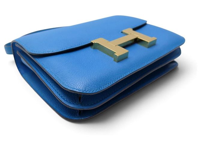 Hermès BORSA A MANO HERMES CONSTANCE 18 MINI IN PELLE BLU ZANZIBAR H DORATA BORSA A TRACCOLLA - vista 3