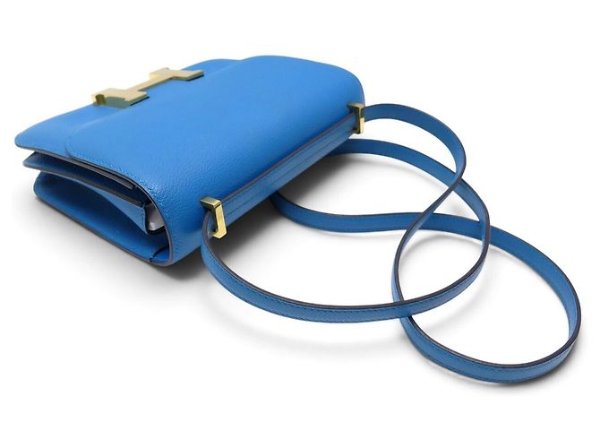 Hermès BORSA A MANO HERMES CONSTANCE 18 MINI IN PELLE BLU ZANZIBAR H DORATA BORSA A TRACCOLLA - vista 4