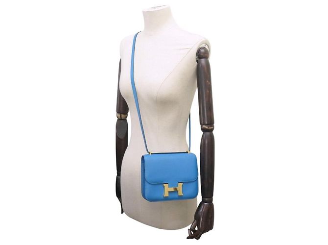 Hermès BORSA A MANO HERMES CONSTANCE 18 MINI IN PELLE BLU ZANZIBAR H DORATA BORSA A TRACCOLLA - vista 5
