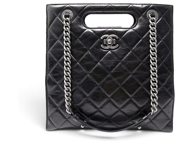 NEUE CHANEL CABAS BOY VERSCHLUSS HANDTASCHE AUS SCHWAREM STEPPLEDER TOTE BAG - Ansicht 2