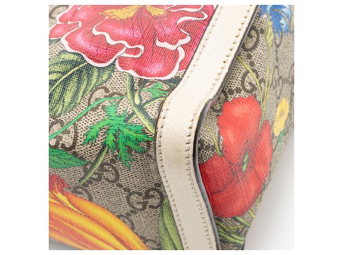 Bolso Tote Small Gucci GG Supreme Flora Padlock Castaño Beige - vista 10