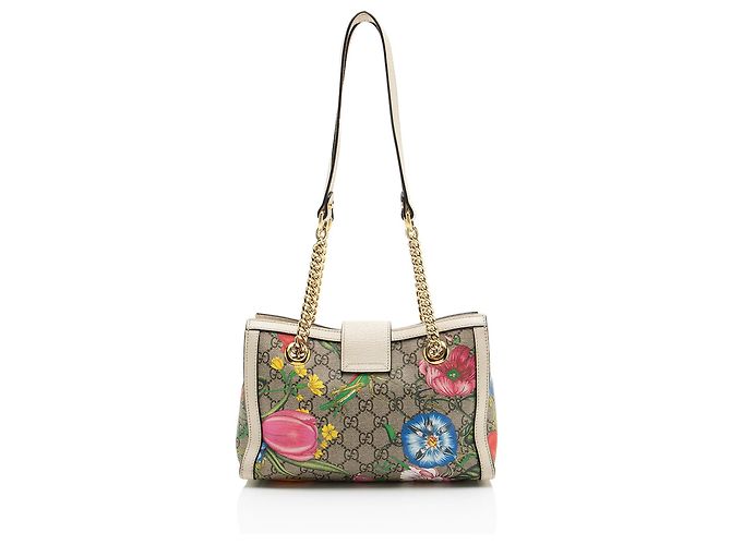 Bolso Tote Small Gucci GG Supreme Flora Padlock Castaño Beige - vista 3