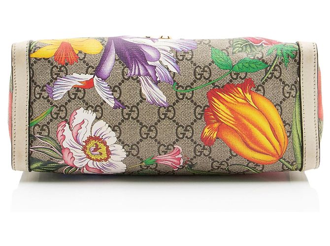 Bolso Tote Small Gucci GG Supreme Flora Padlock Castaño Beige - vista 4