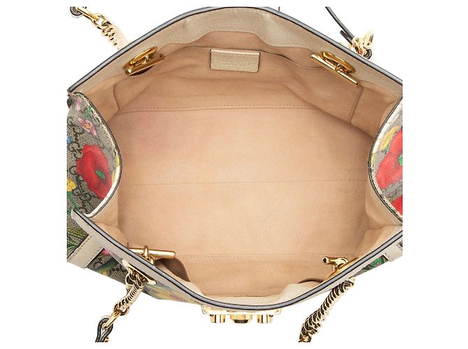 Bolso Tote Small Gucci GG Supreme Flora Padlock Castaño Beige - vista 7