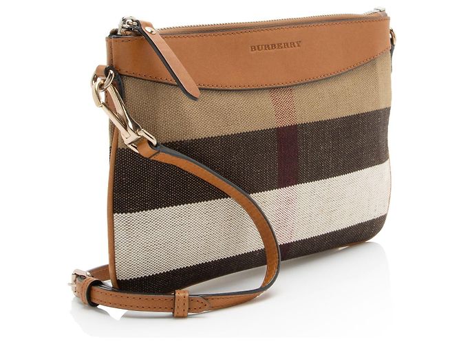 Clutch Burberry House Check Peyton Marrone Beige - vista 2