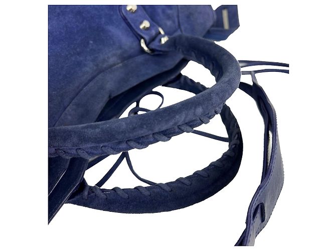 Borsa a tracolla Balenciaga City Medium in camoscio blu - vista 10