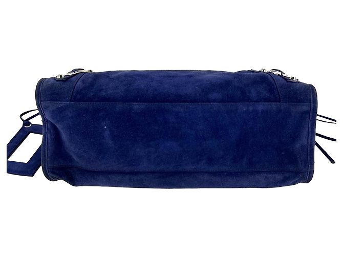 Borsa a tracolla Balenciaga City Medium in camoscio blu - vista 4