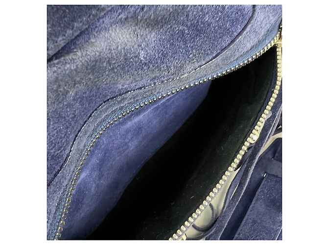 Borsa a tracolla Balenciaga City Medium in camoscio blu - vista 9