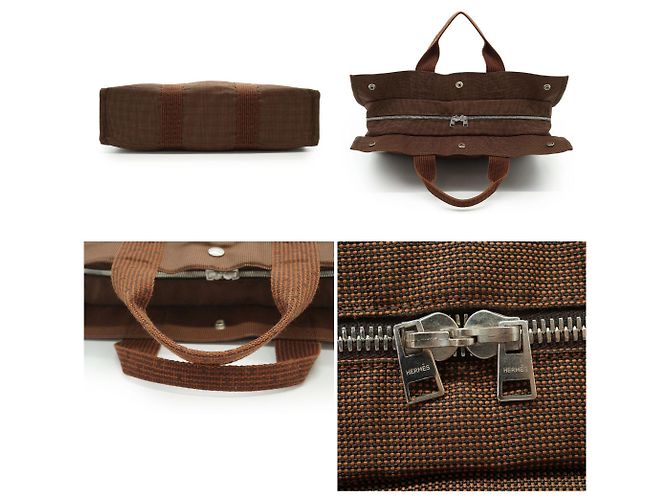 Hermès Hermes Herline Vintage Stoff-Schultertasche Braun - Ansicht 4
