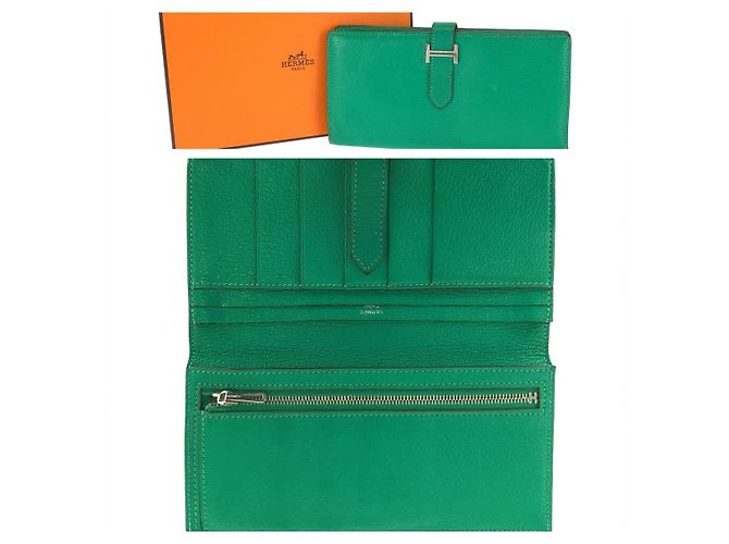 Hermès Portafoglio lungo Hermes Bearn Soufflet Verde - vista 9