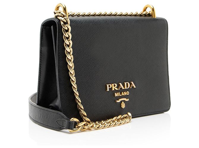 Sac à épaule petit Prada Saffiano Chain Noir - vue 2