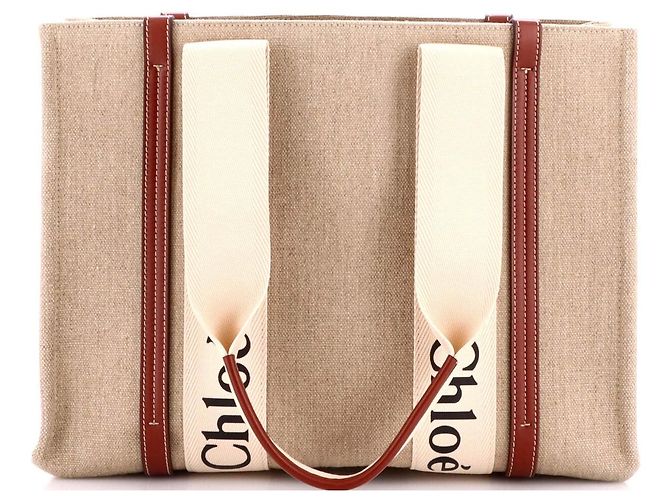 Chloé Woody Tote aus Canvas und Leder Medium Braun - Ansicht 3