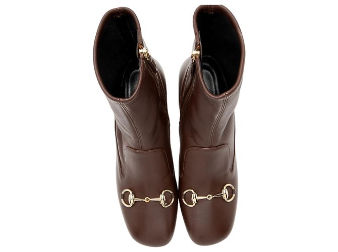 Botas de cano curto Gucci em couro Horsebit - Tamanho 7 / 37 Marrom - vista 3