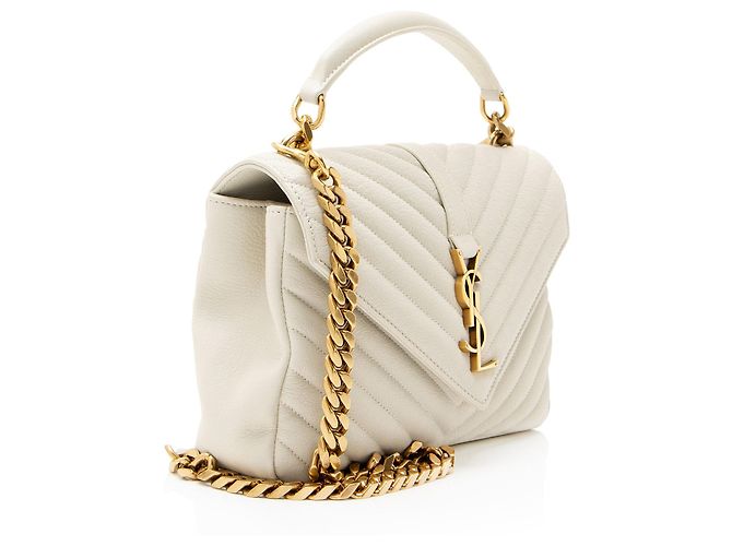 Autre Marque Saint Laurent College Medium Schultertasche aus gestepptem Kalbsleder mit Monogramm Weiß - Ansicht 2