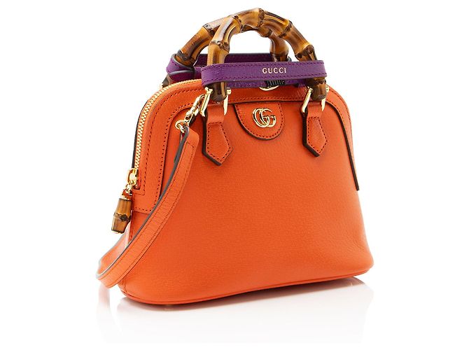 Gucci Cuir Leather Bamboo Diana Dome Mini Satchel Naranja - vista 2