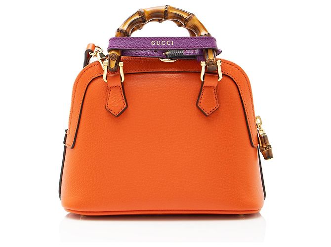 Gucci Cuir Leather Bamboo Diana Dome Mini Satchel Naranja - vista 3