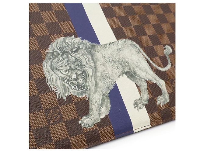 Louis Vuitton Damier Pochette Jour GM Chapman Brothers Lion Marrone - vista 7