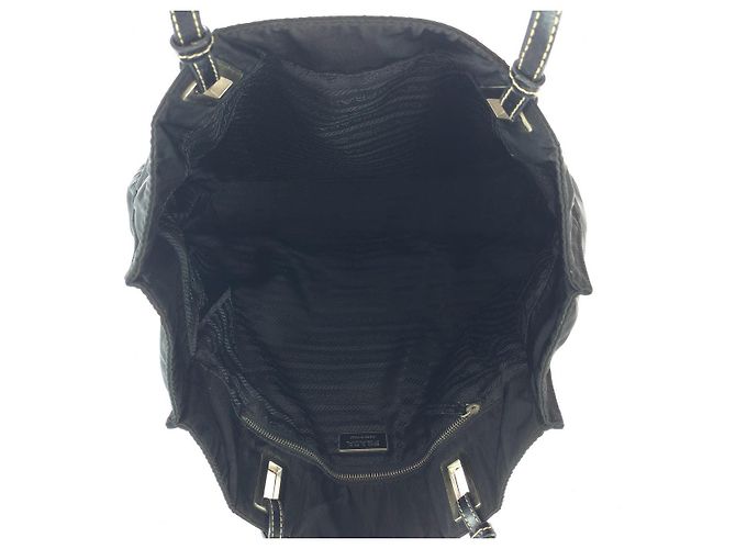 Sac Tote Prada Tessuto avec logo triangle Noir - vue 9