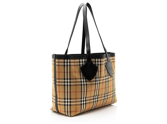 Burberry Vintage Heritage Check Canvas Wendbare Tote Bag Braun Beige - Ansicht 2
