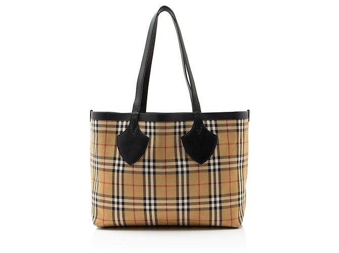 Burberry Vintage Heritage Check Canvas Wendbare Tote Bag Braun Beige - Ansicht 3