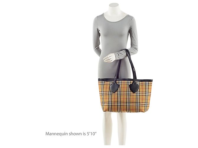 Burberry Vintage Heritage Check Canvas Wendbare Tote Bag Braun Beige - Ansicht 5