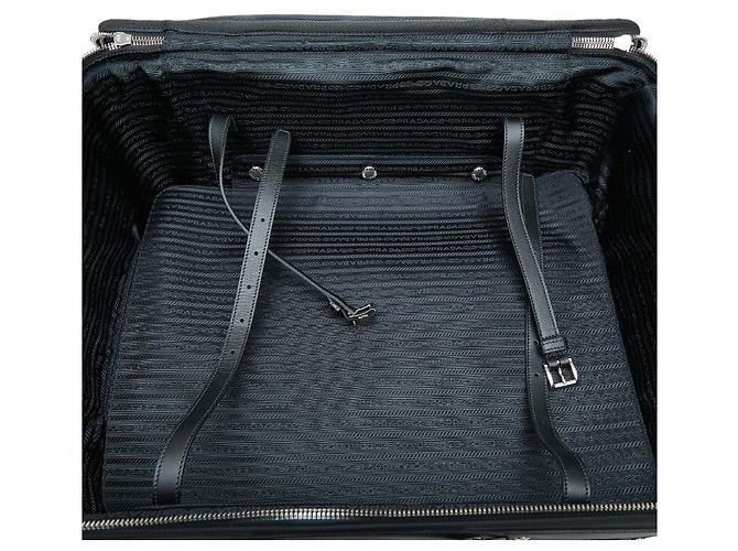 Double Prada Triangle Logo Plate Carry-on Suitcase Black - view 9