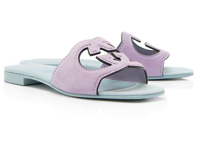 Sandali slide Gucci in camoscio con G intrecciata traforata - Size 7 / 37 Blu - vista 2