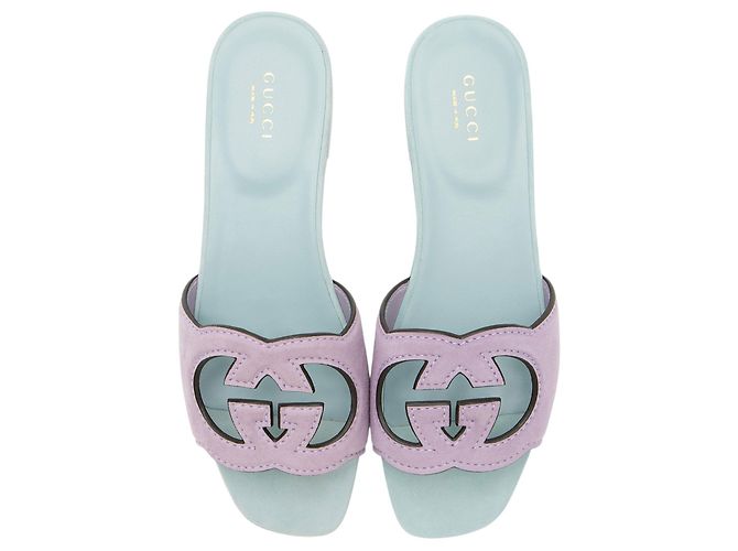 Sandali slide Gucci in camoscio con G intrecciata traforata - Size 7 / 37 Blu - vista 4