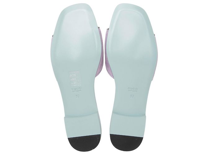 Sandali slide Gucci in camoscio con G intrecciata traforata - Size 7 / 37 Blu - vista 5