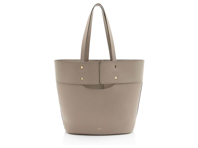 Chloé Borsa Tote media Aby Lock in pelle di vitello grana Chloe Grigio - vista 3